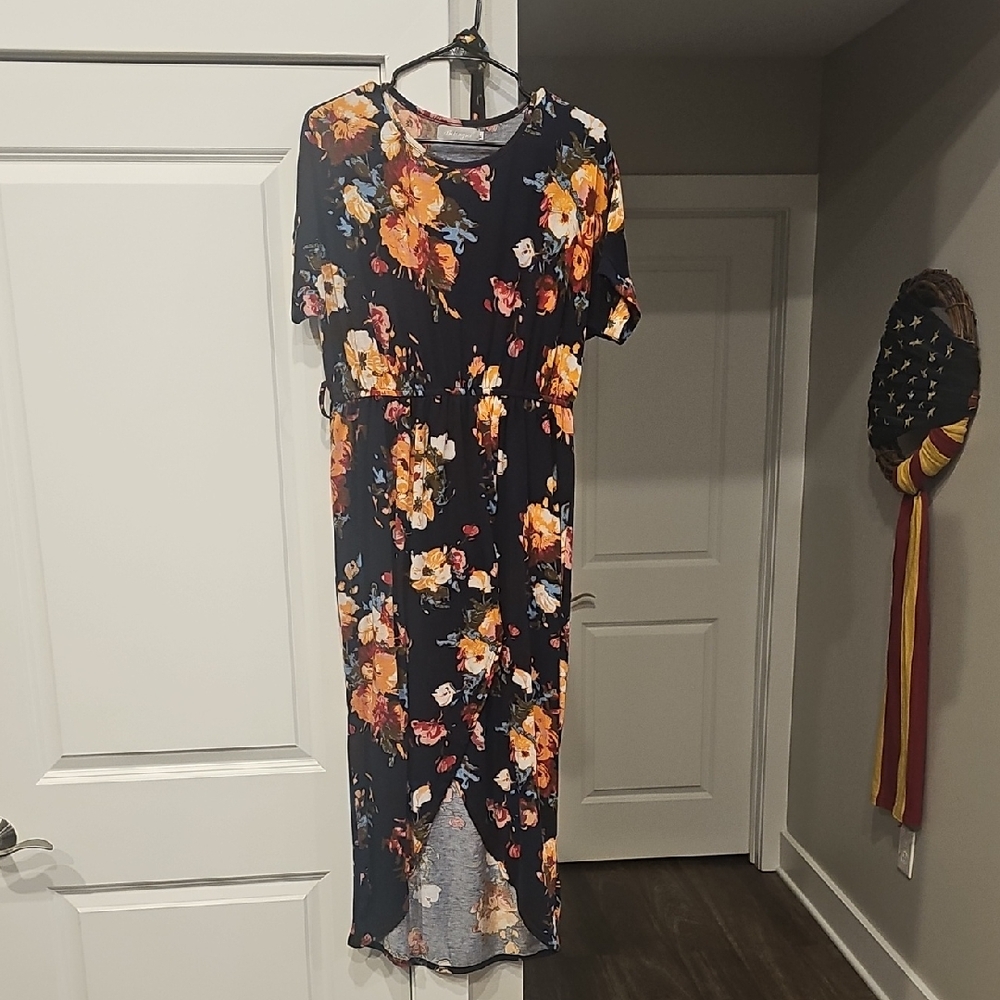 Belongsci Elegant Floral Midi Dress With Belt